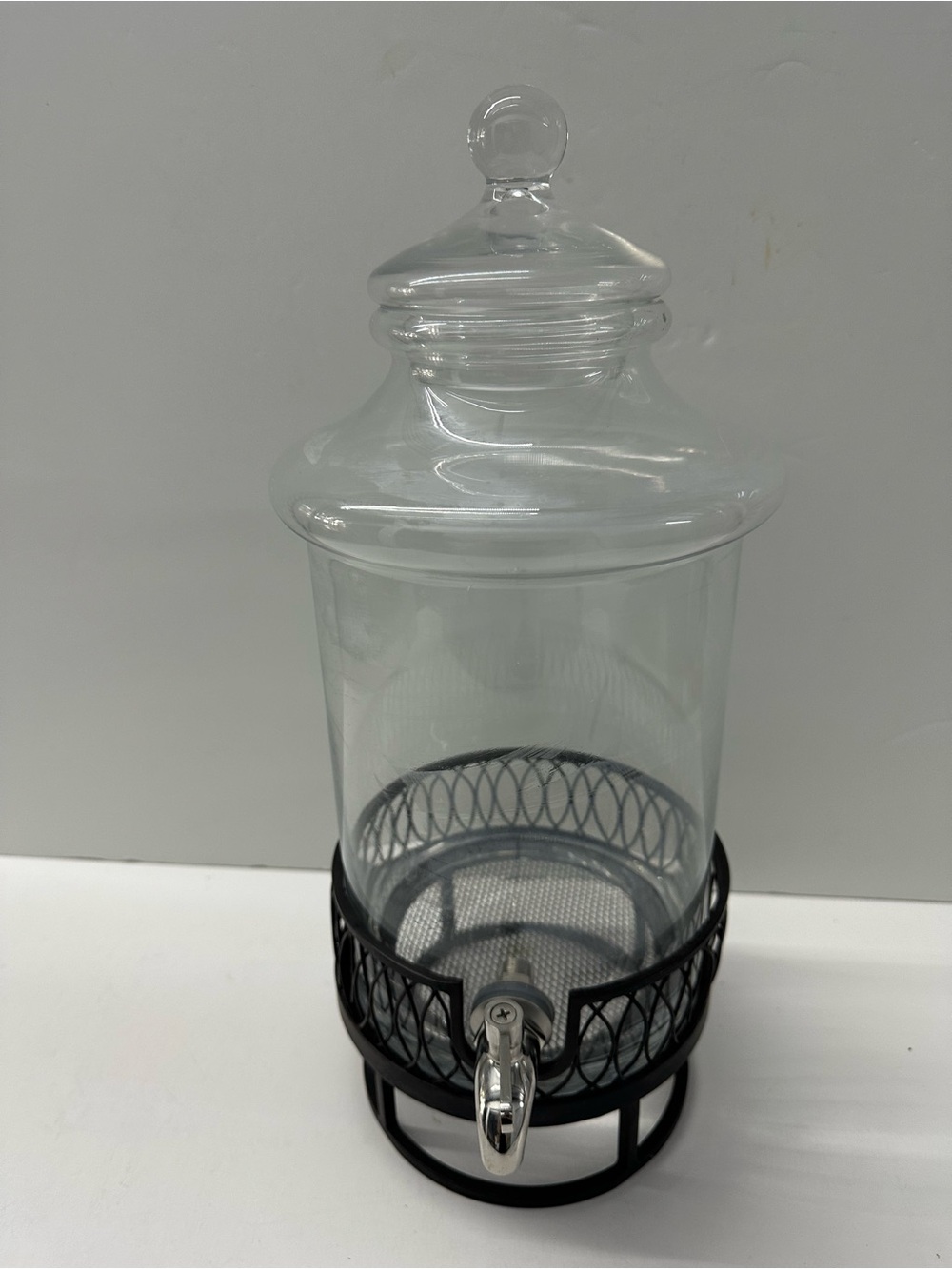 Southern Living At Home Glass Beverage Dispenser with Brown Metal Base